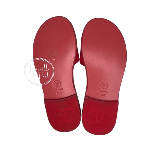 Chanel Red Patent Maxi Cc Logo Mules Slides 35 Red Pink Coral Sandals - Picture 7 of 8